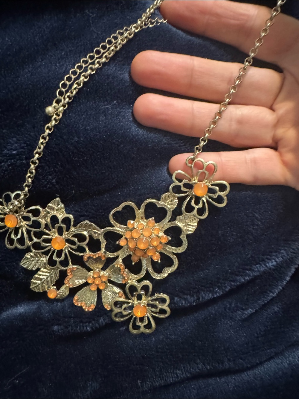Floral Gold and Orange Necklace